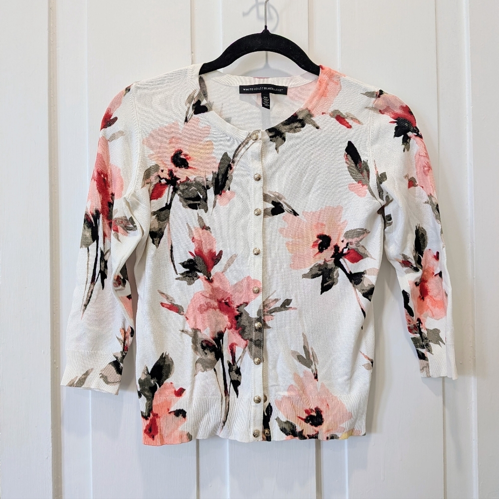 White House Black Market Floral Button-Up Cardigan | Xsmall